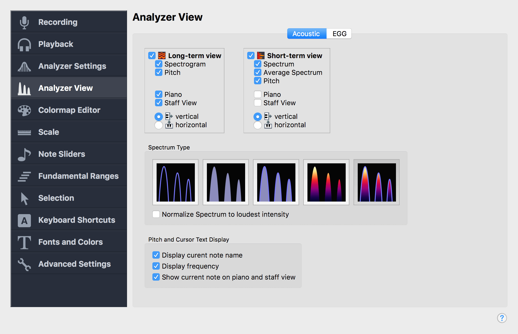 Analyzer View Settings