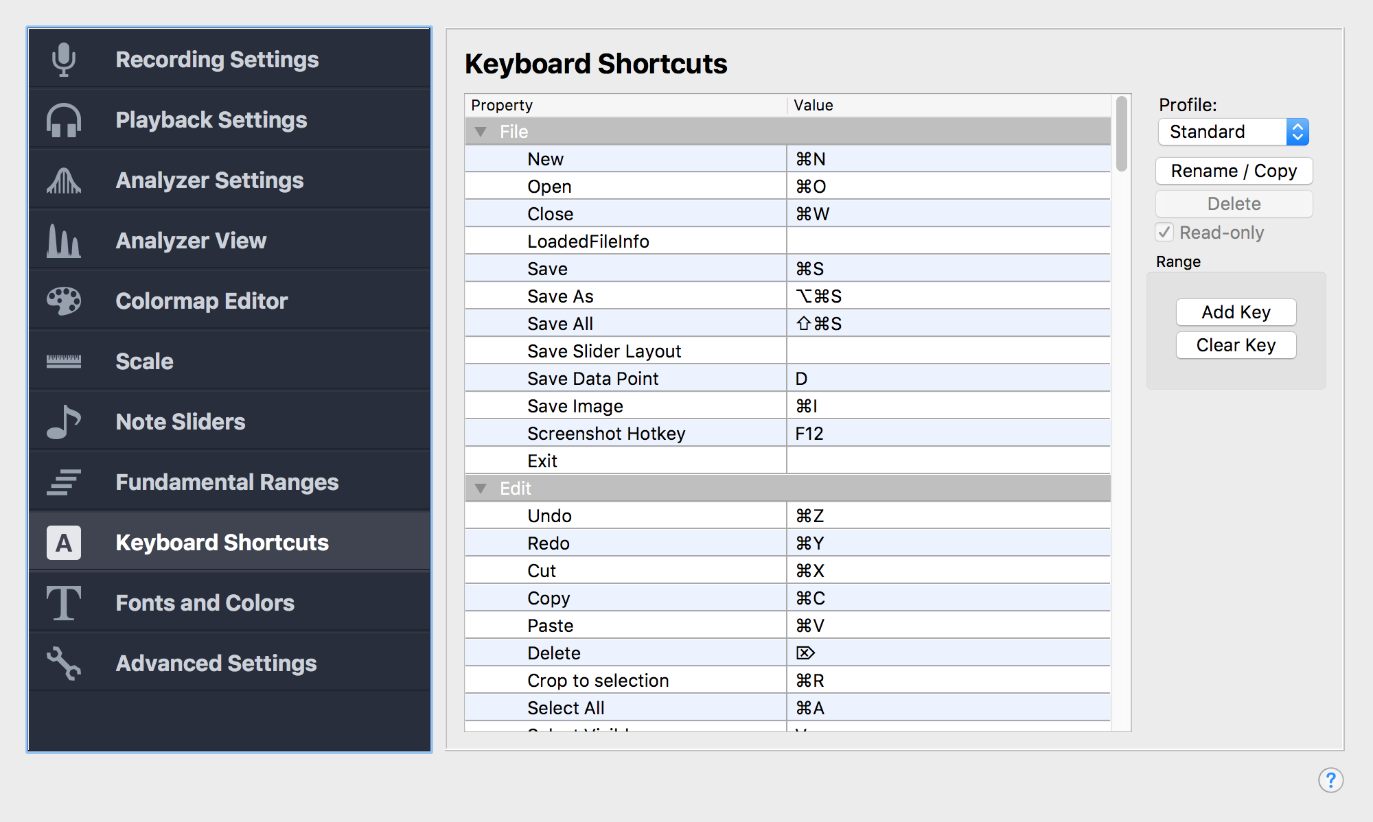 Keyboard shortcuts