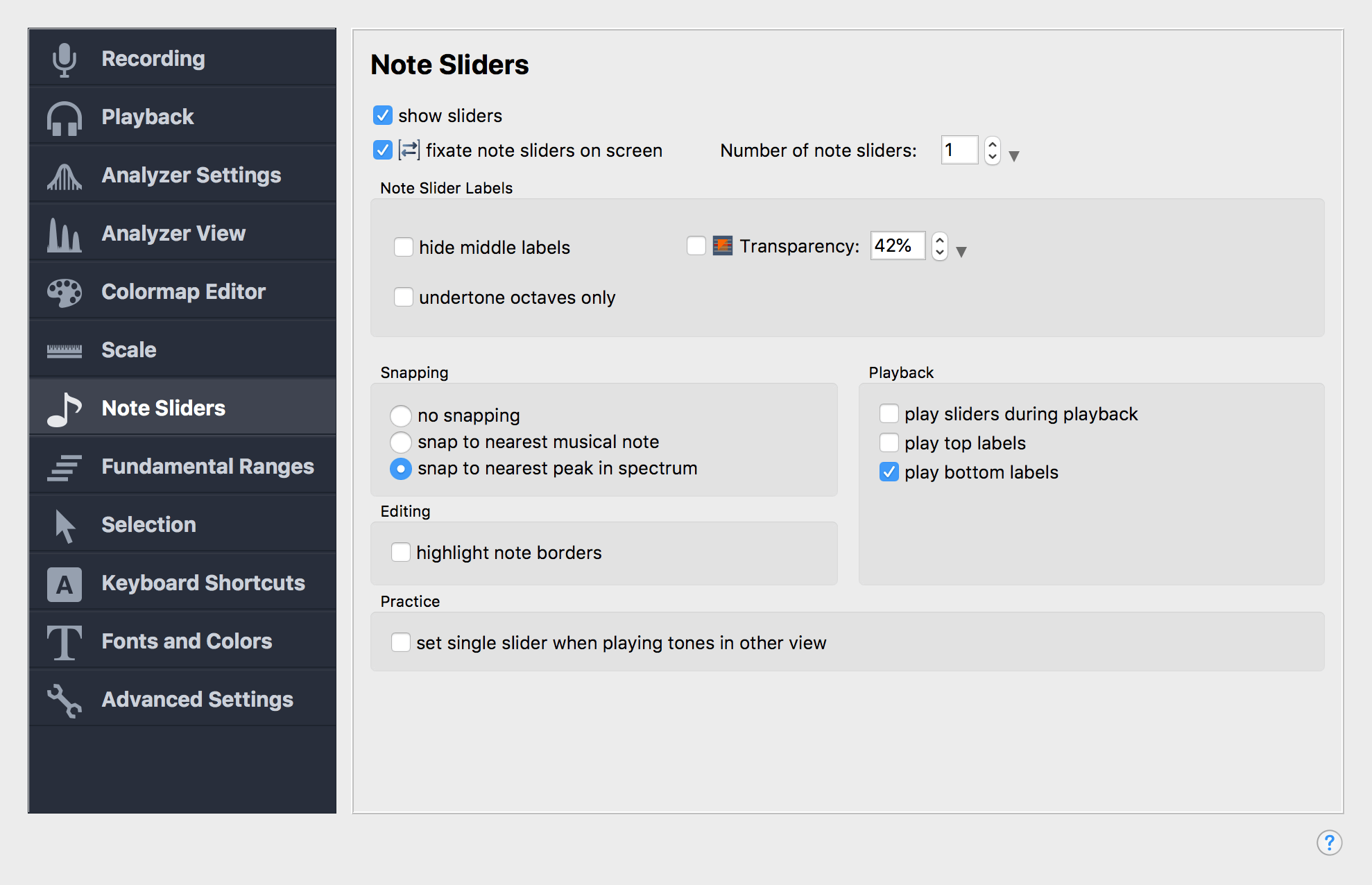 Note Slider Settings