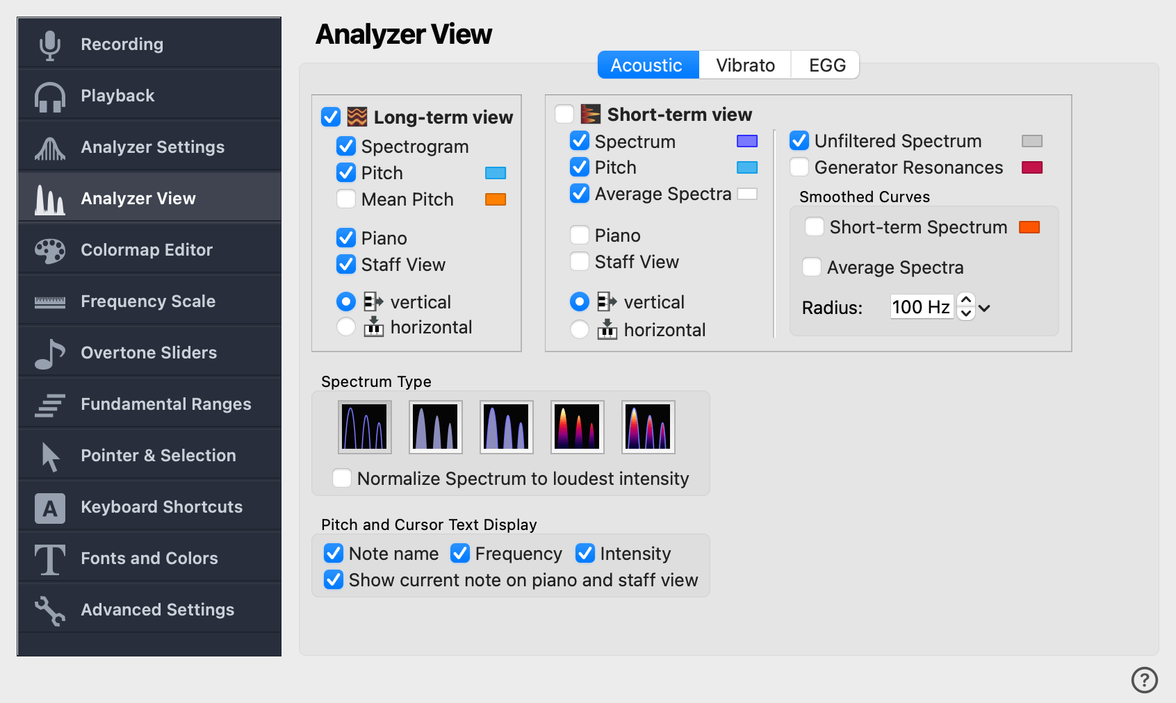 Analyzer View Settings