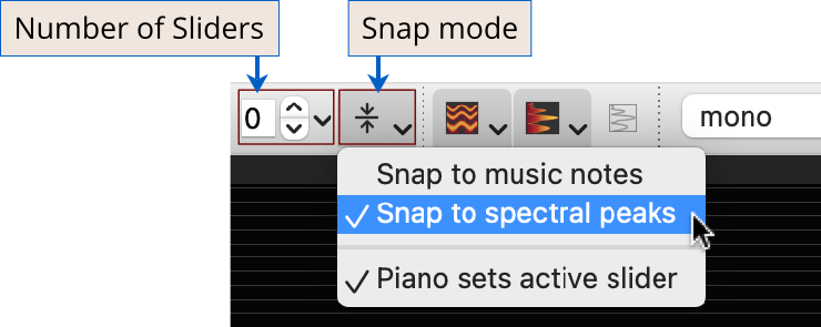 Toolbar controls for Overtone Sliders