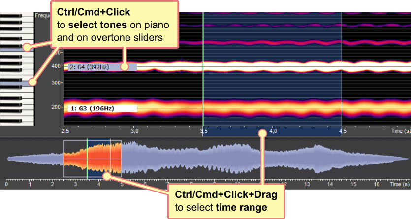 Selecting time range and notes