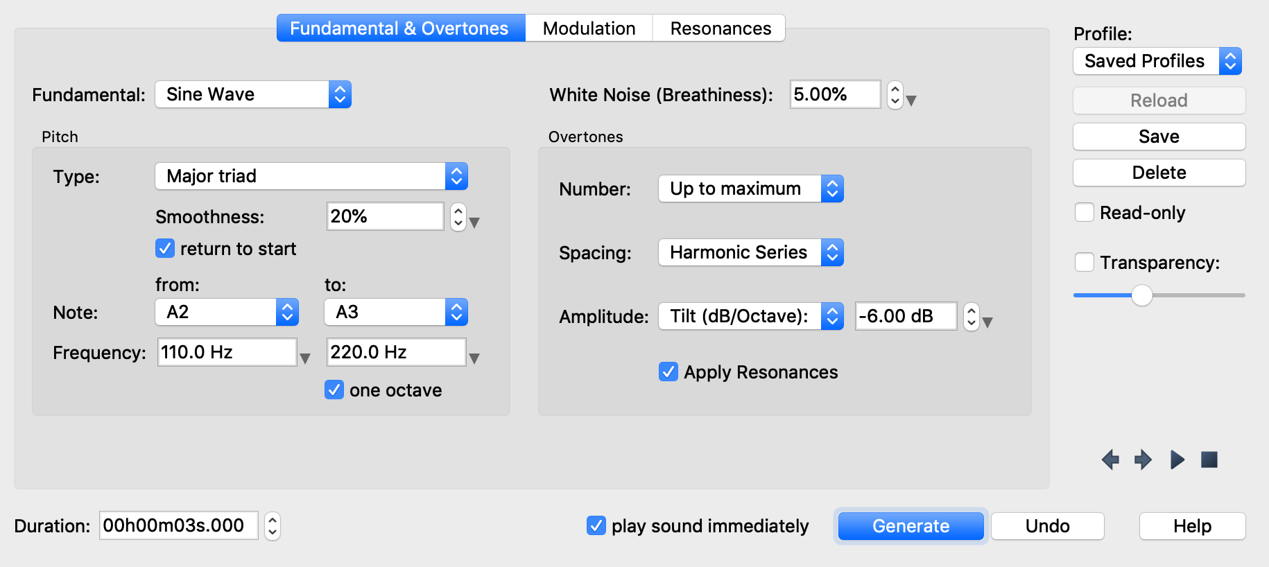 Sound Generator - Fundamental and Overtones